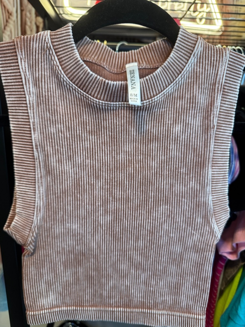 Zenana Ribbed Crop Tank - Dark Almond